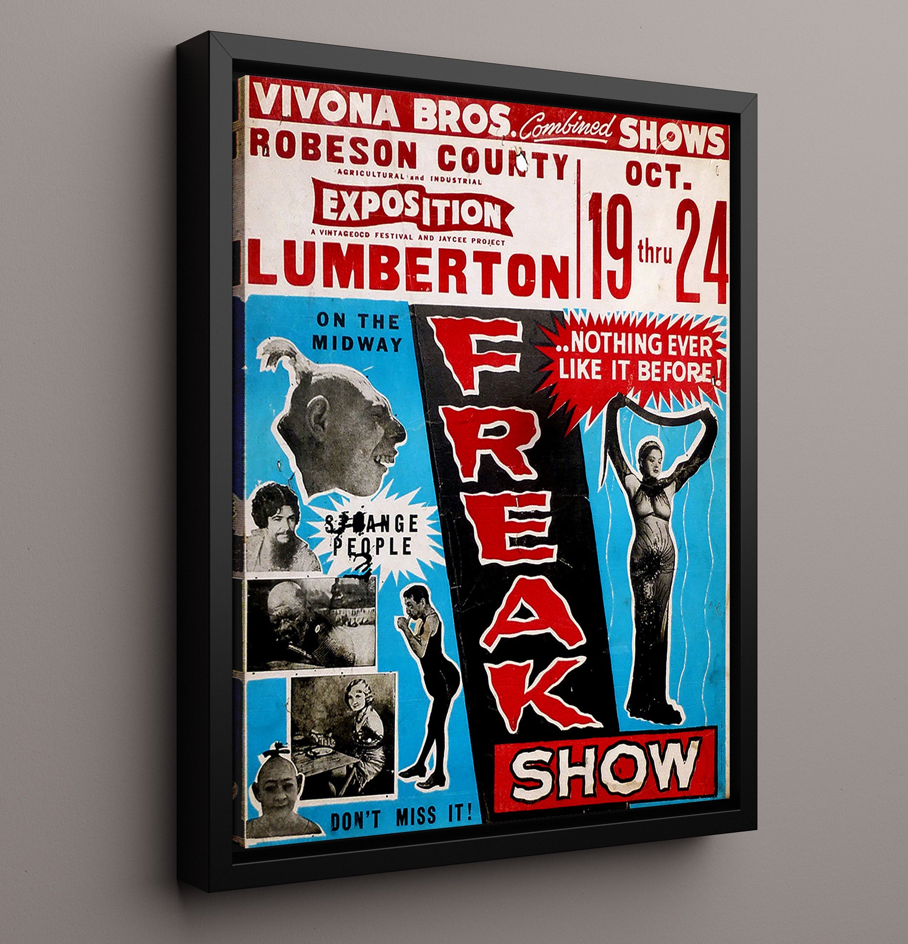 Freak Show Vivona Bros Vintage Burlesque Carnival Wall Art 16x20 Framed Canvas wall art print – Burlesque Poster decor
