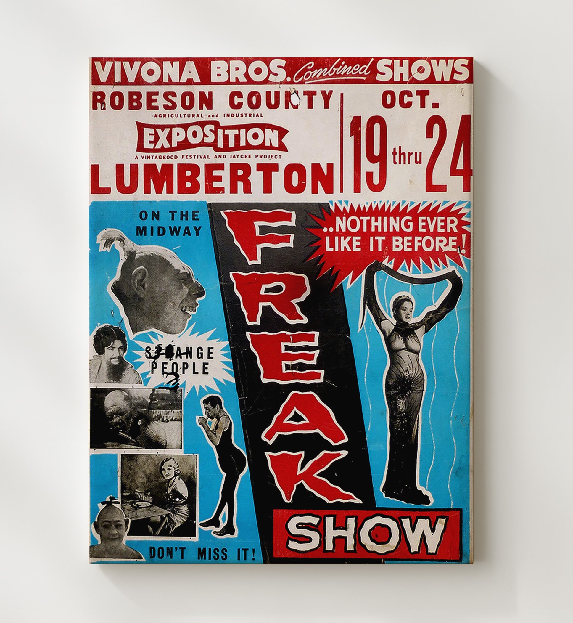 Freak Show Vivona Bros Vintage Burlesque Carnival Wall Art 20x24 Canvas wall art print – Burlesque Poster decor