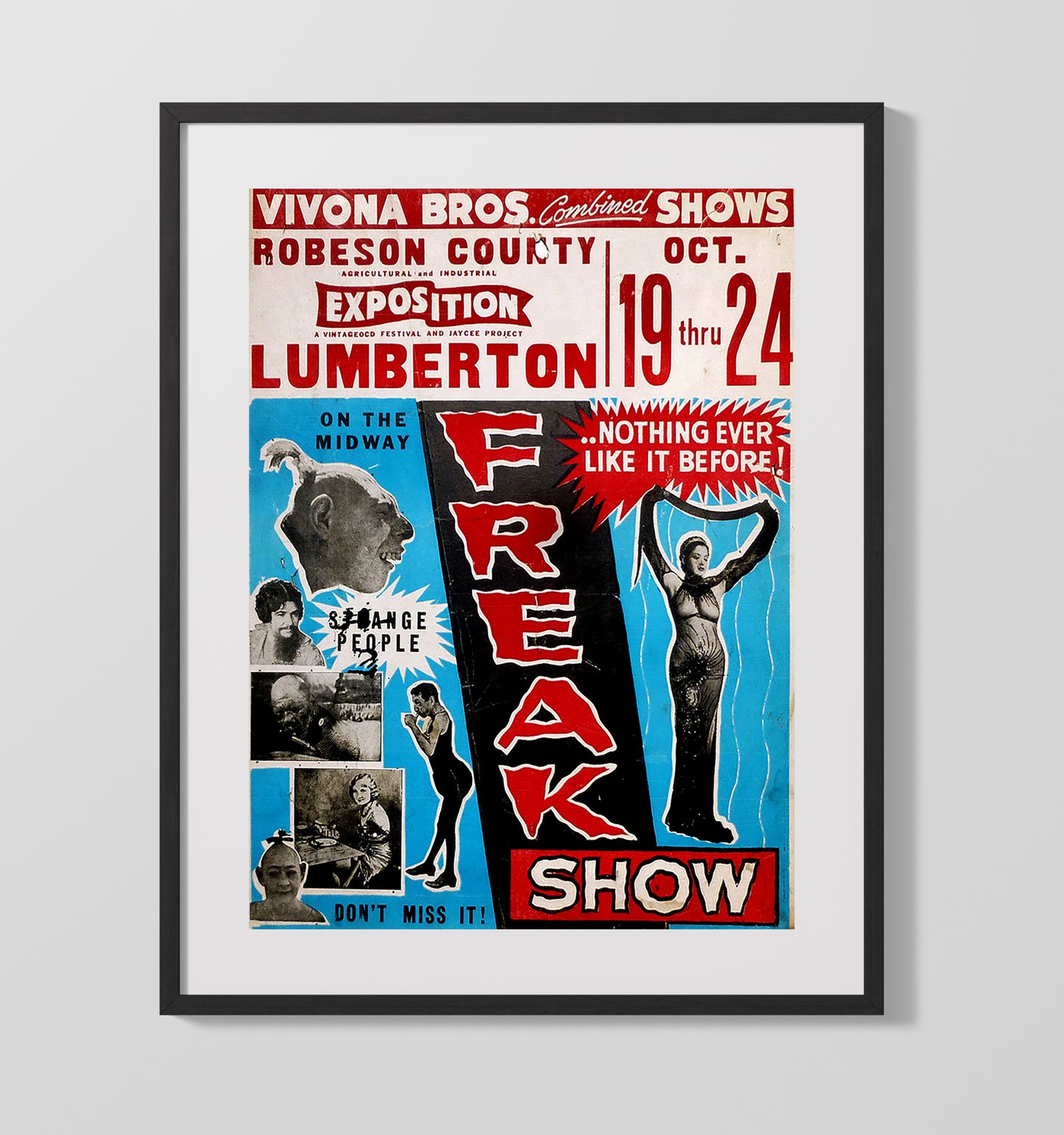 Freak Show Vivona Bros Vintage Burlesque Carnival Wall Art 16x20 Gallery Frame wall art print – Burlesque Poster decor