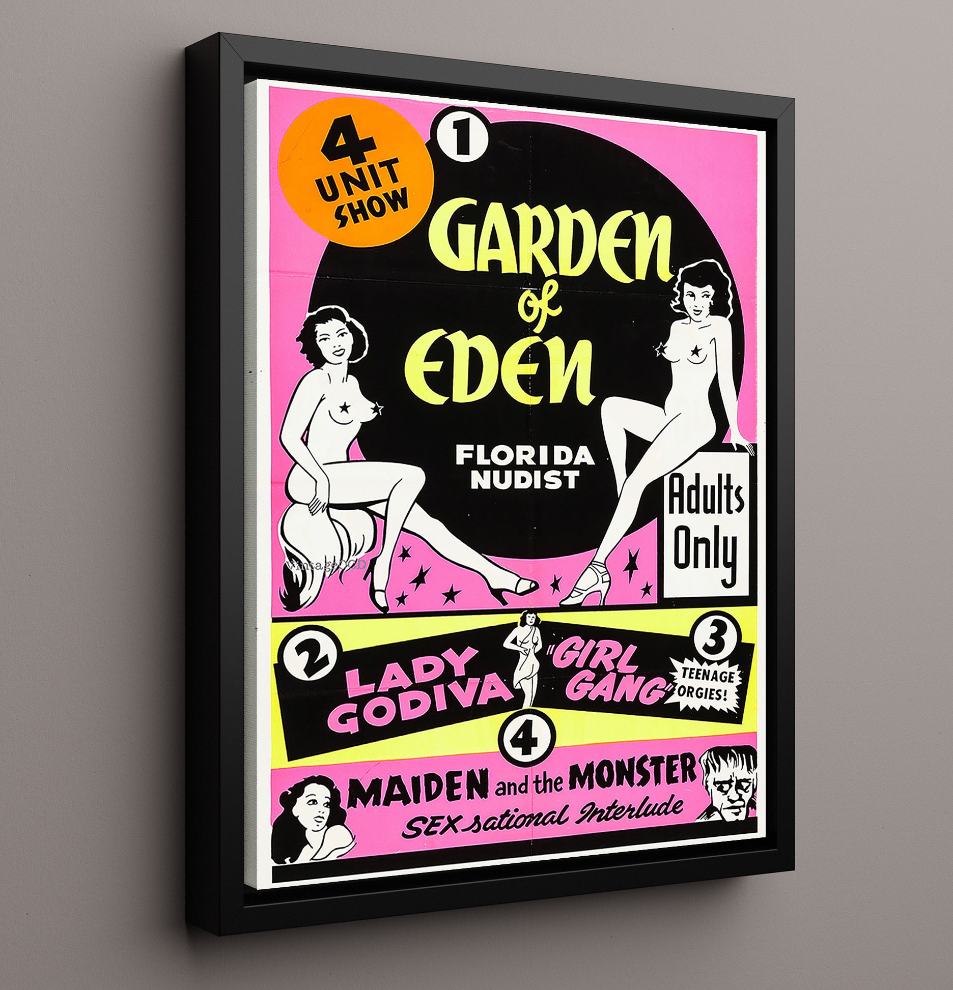 Garden of Eden Adults Only Show 16x20 Framed Canvas wall art print – Burlesque Poster decor