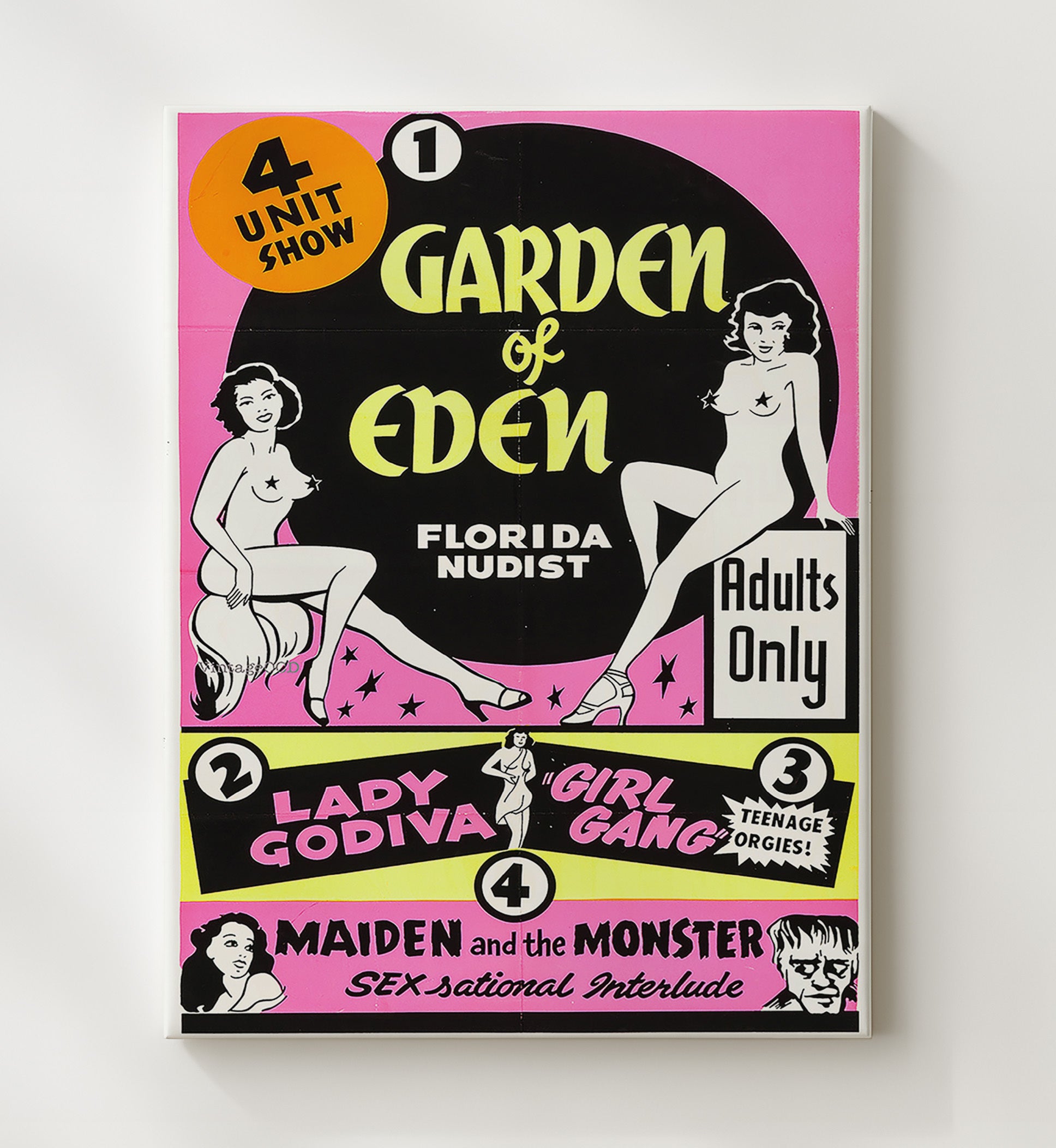 Garden of Eden Adults Only Show 20x24 Canvas wall art print – Burlesque Poster decor