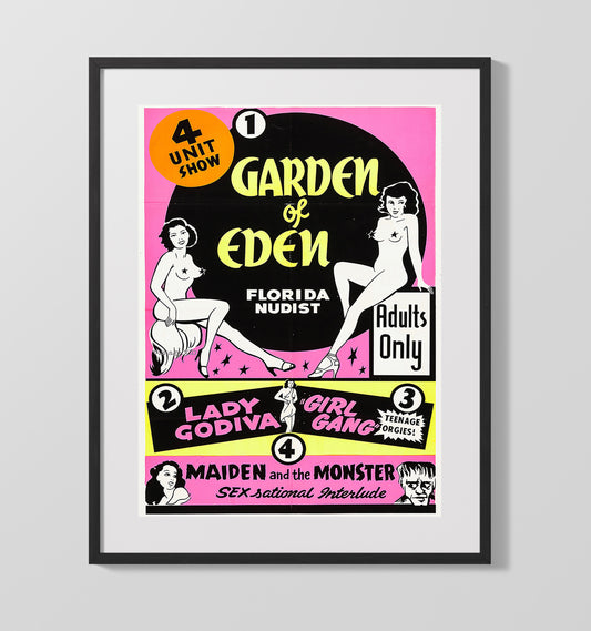 Garden of Eden Adults Only Show Vintage Burlesque Wall Art 16x20 Gallery Framed Artwork wall art print – vintage burlesque decor