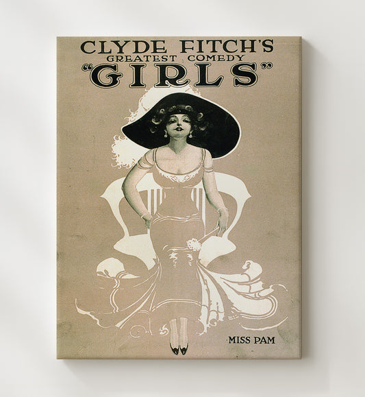 Girls by Clyde Fitch Comedy - Gallery Frame vintage burlesque poster wall art