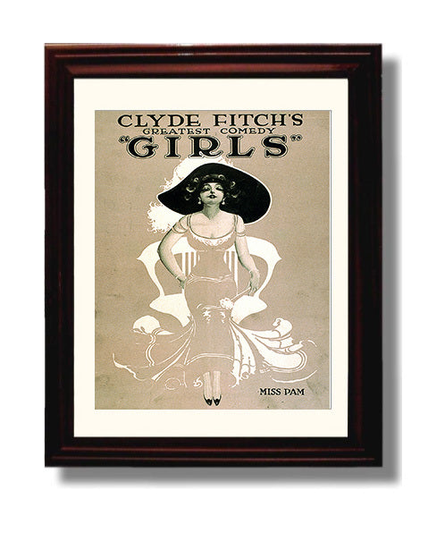 Girls Clyde Fitch Comedy Vintage Burlesque Theater Wall Art 8x10 Beveled Frame wall art print – Burlesque Poster decor