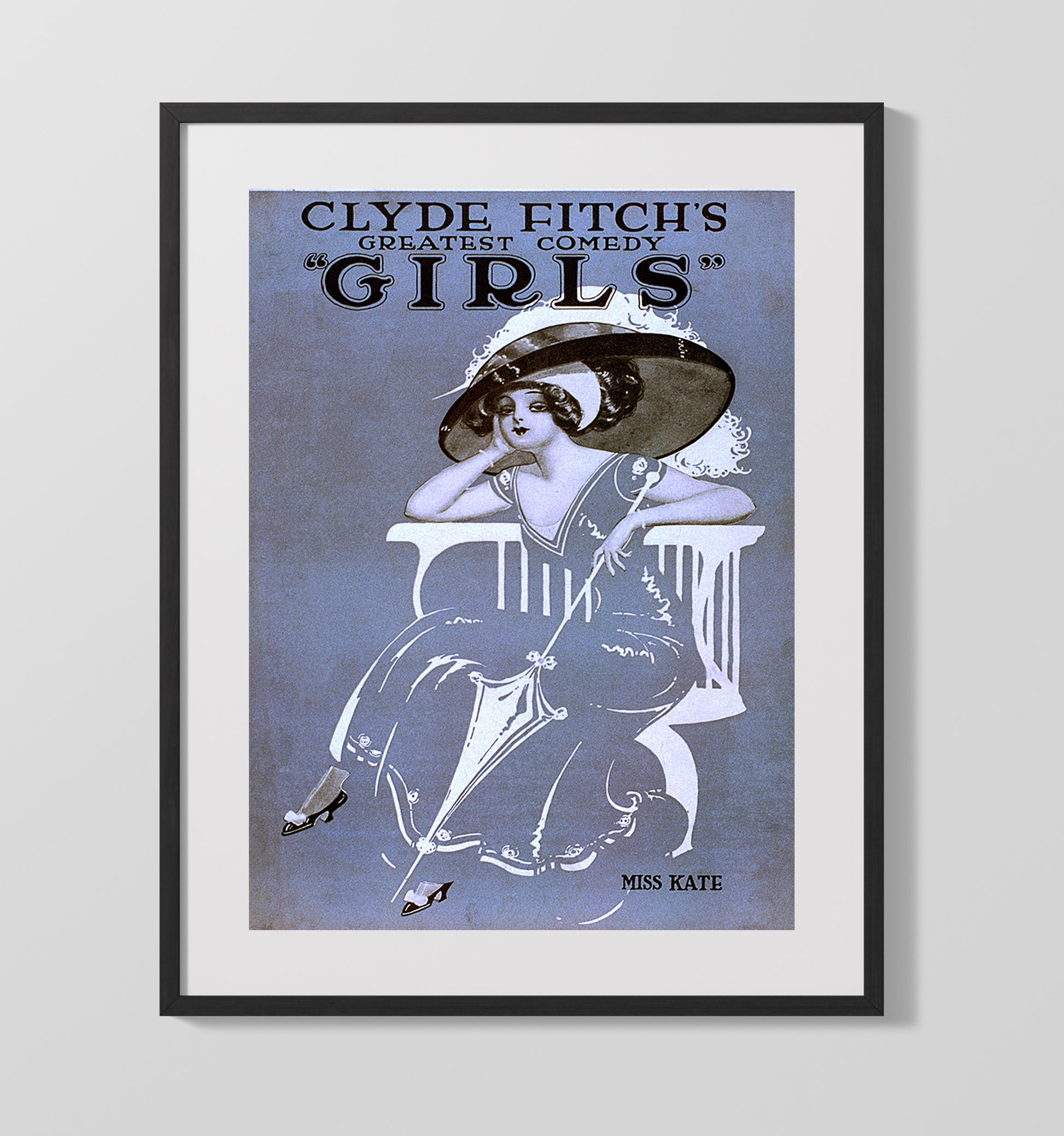 Girls Clyde Fitch Miss Kate 16x20 Gallery Frame wall art print – Burlesque Poster decor