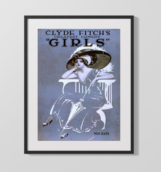 Girls Clyde Fitch Miss Kate Vintage Burlesque Wall Art 16x20 Gallery Framed Artwork wall art print – vintage burlesque decor