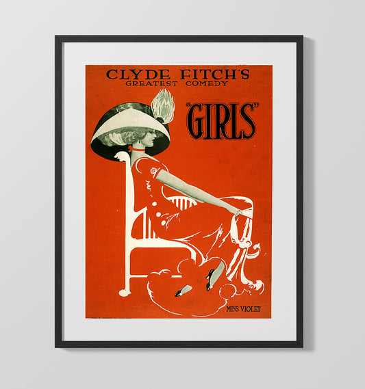 Girls Clyde Fitch Miss Violet Vintage Burlesque Wall Art 16x20 Gallery Framed Artwork wall art print – vintage burlesque decor