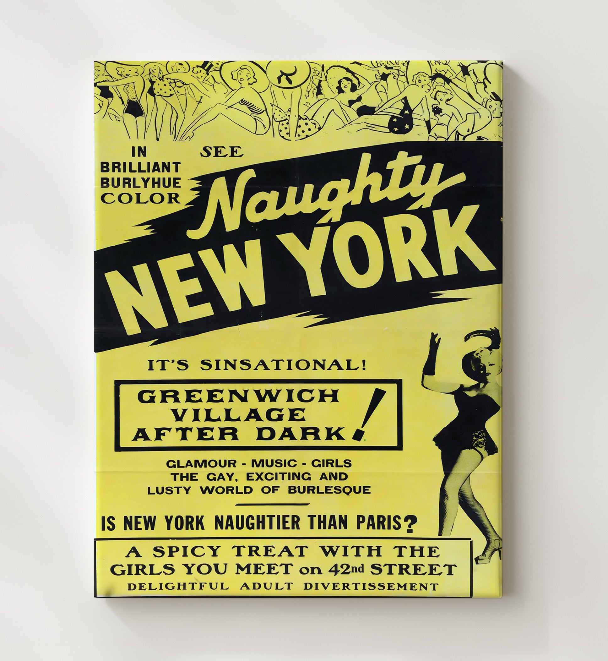 Naughty New York Greenwich Village After Dark 20x24 Canvas wall art print – Burlesque Poster decor