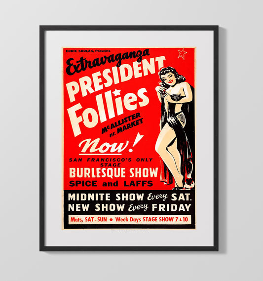 President Follies Burlesque Vintage Cabaret Wall Art 16x20 Gallery Framed Artwork wall art print – vintage burlesque decor