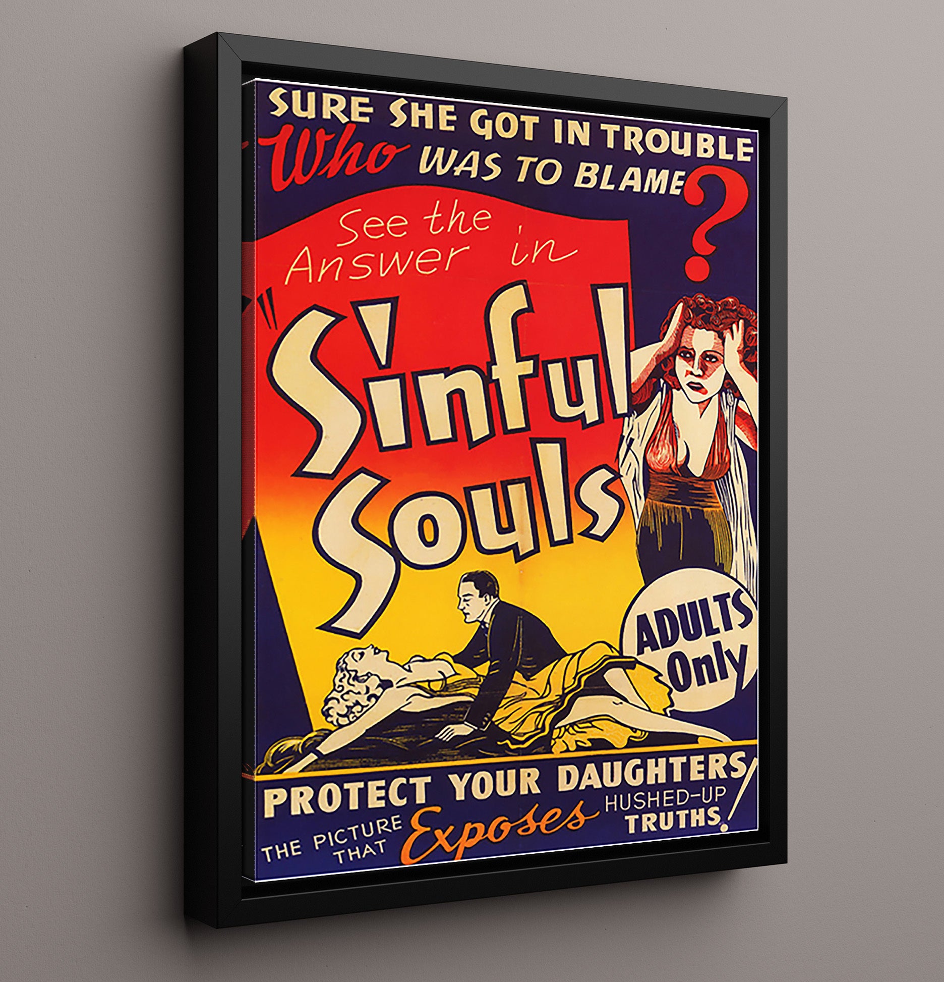 Sinful Souls Adults Only Show 16x20 Framed Canvas wall art print – Burlesque Poster decor