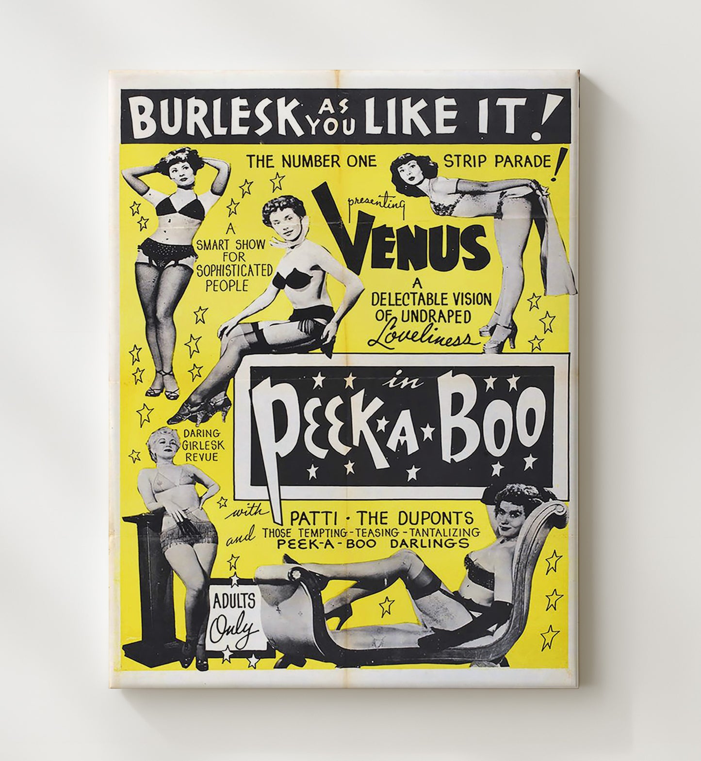 Venus in Peek A Boo Strip Parade 20x24 Canvas wall art print – Burlesque Poster decor