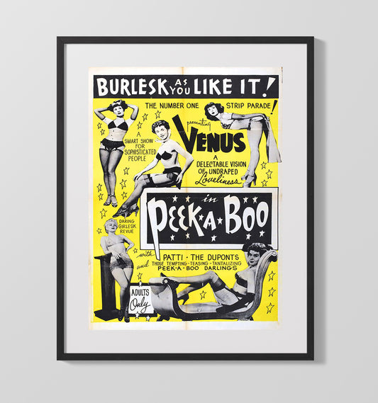 Venus in Peek A Boo Strip Parade Vintage Burlesque Wall Art 16x20 Gallery Framed Artwork wall art print – vintage burlesque decor