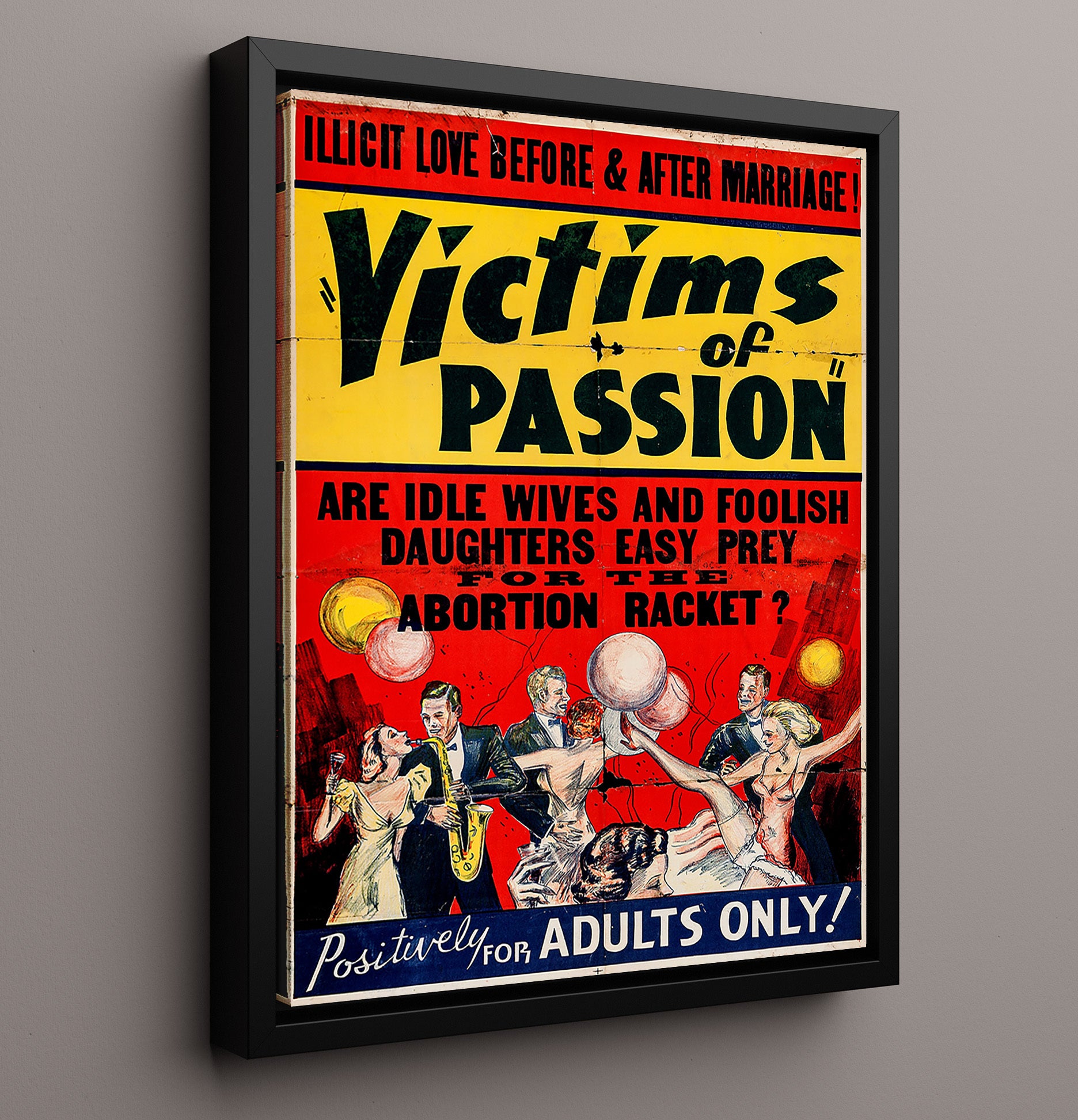 Victims of Passion Adults Only Show 16x20 Framed Canvas wall art print – Burlesque Poster decor