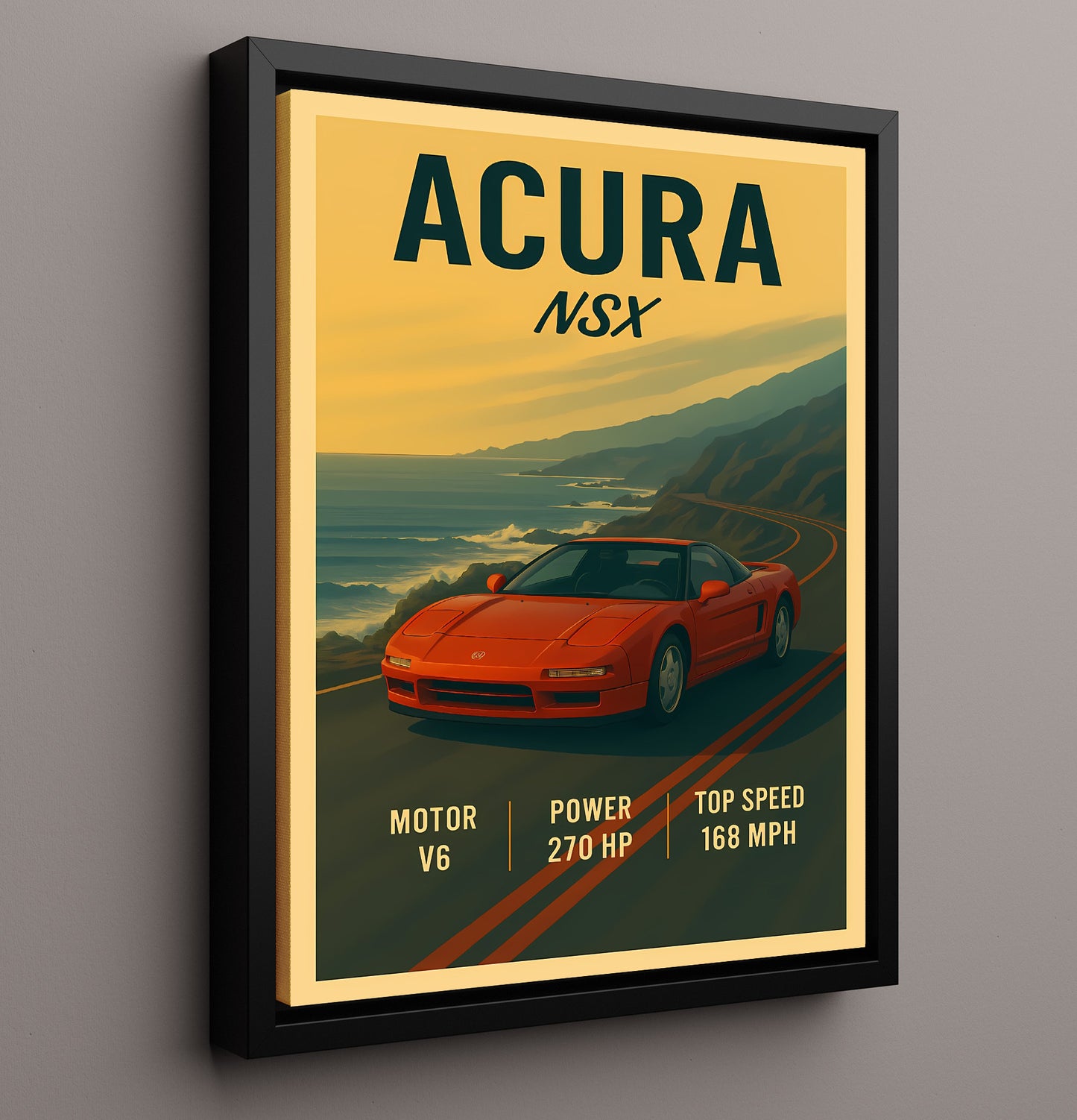 Acura NSX Classic V6 Coupe Vintage 16x20 Framed Canvas automotive wall art print – Automotive Wall Art decor