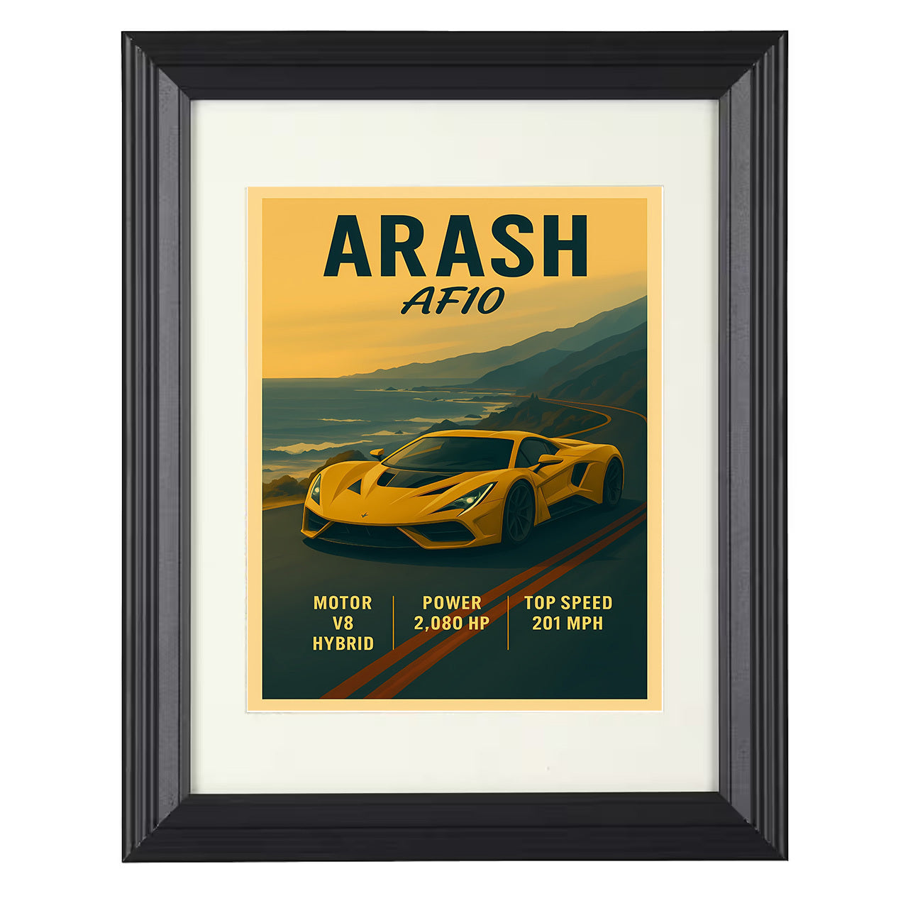 Arash AF10 - Hybrid Hypercar 8x10 black framed car print