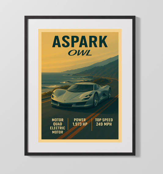 Aspark Owl Electric Hypercar Monster Vintage Wall Art 16x20 Gallery Framed Artwork wall art print – automotive decor