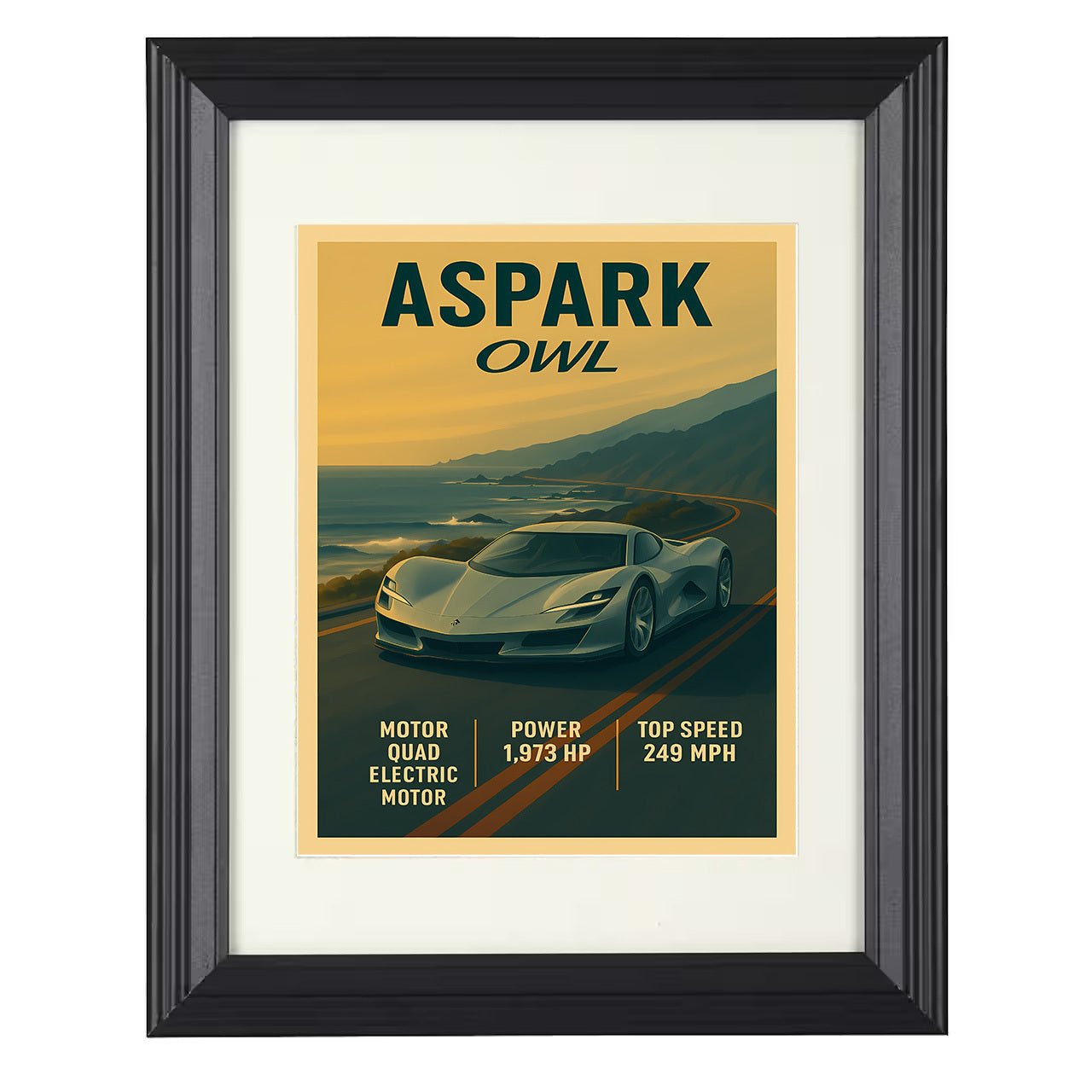 Aspark Owl - Electric Hypercar Monster 8x10 black framed car print