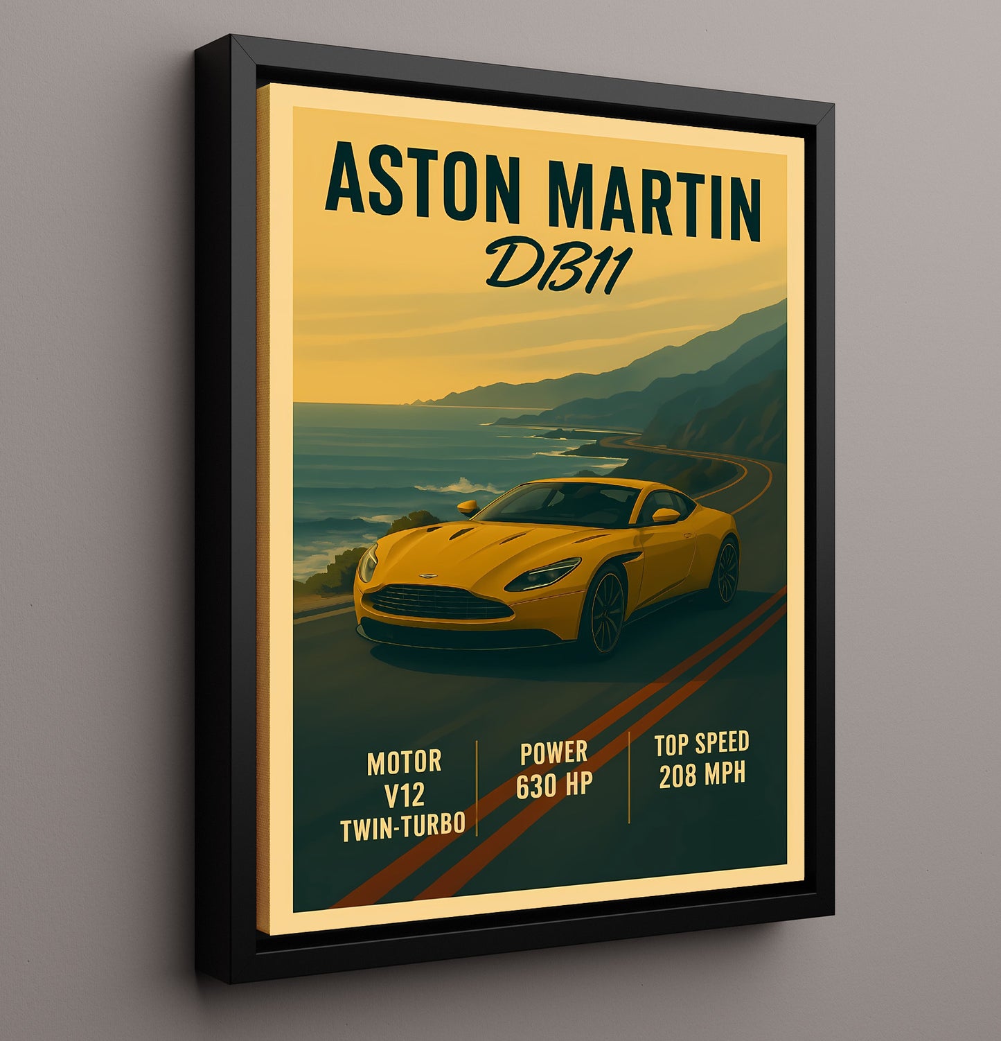 Aston Martin DB11 Grand Touring V12 Vintage 16x20 Framed Canvas automotive wall art print – Automotive Wall Art decor
