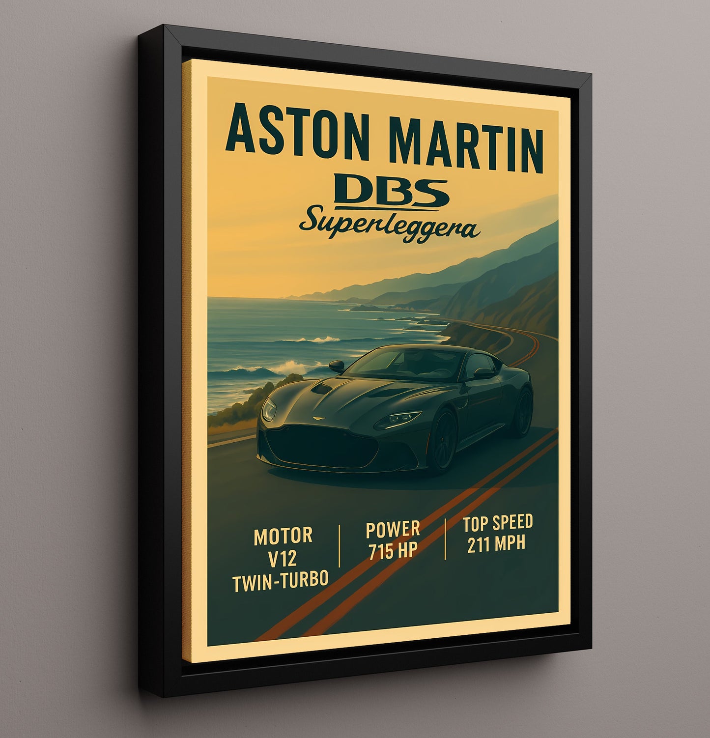 Aston Martin DBS Superleggera V12 Grand Tourer Vintage 16x20 Framed Canvas automotive wall art print – Automotive Wall Art decor