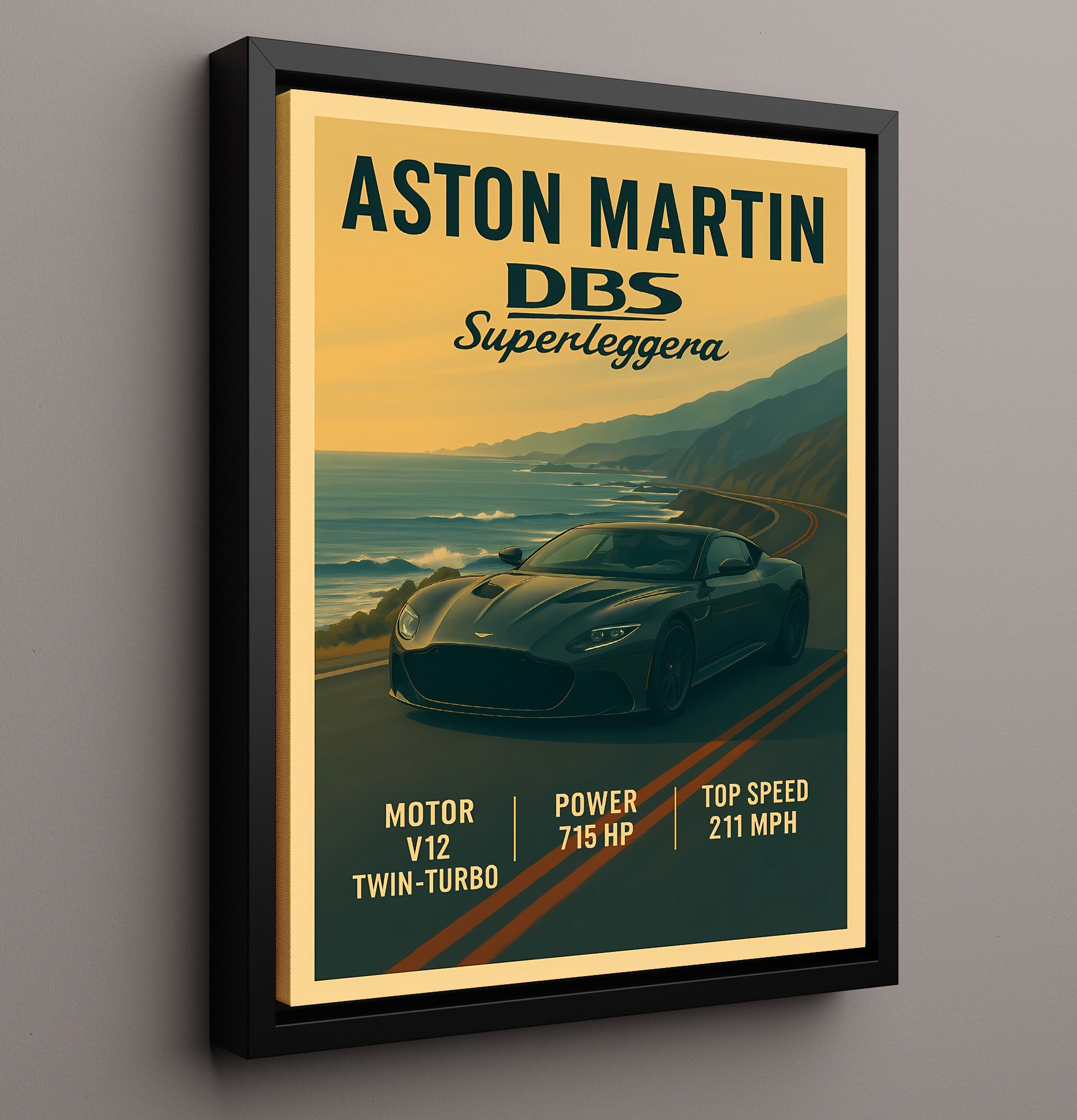 Aston Martin DBS Superleggera V12 Grand Tourer Vintage 16x20 Framed Canvas automotive wall art print – Automotive Wall Art decor