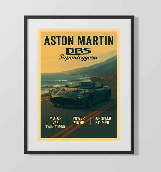 Aston Martin DBS Superleggera V12 Grand Tourer Vintage Wall Art 16x20 Gallery Framed Artwork wall art print – automotive decor