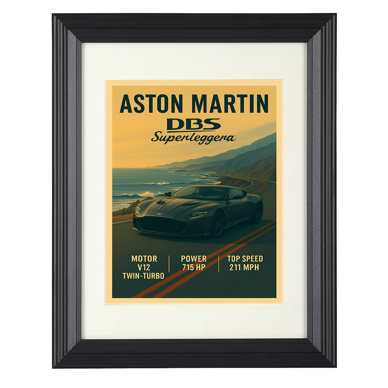 Aston Martin DBS Superleggera - V12 Grand Tourer 8x10 black framed car print