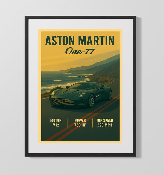 Aston Martin One 77 Limited Hyper GT Vintage Wall Art 16x20 Gallery Framed Artwork wall art print – automotive decor