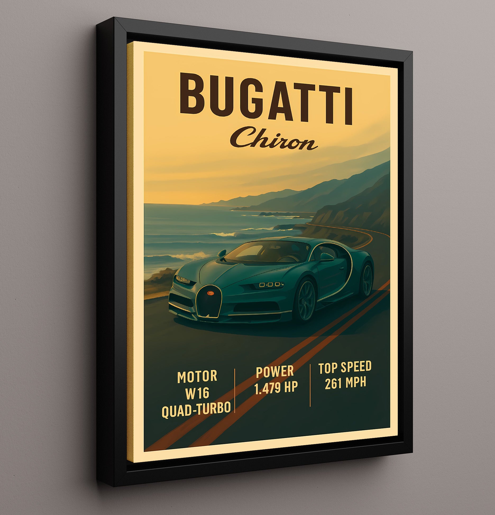 Bugatti Chiron W16 Quad Turbo Hypercar Vintage 16x20 Framed Canvas automotive wall art print – Automotive Wall Art decor