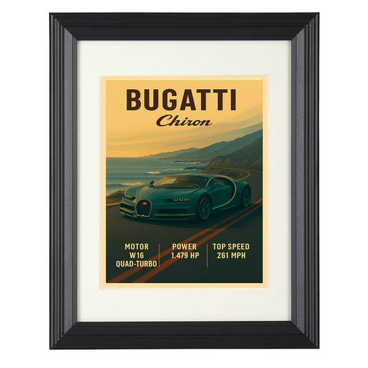 Bugatti Chiron - W16 Quad Turbo Hypercar 8x10 black framed car print
