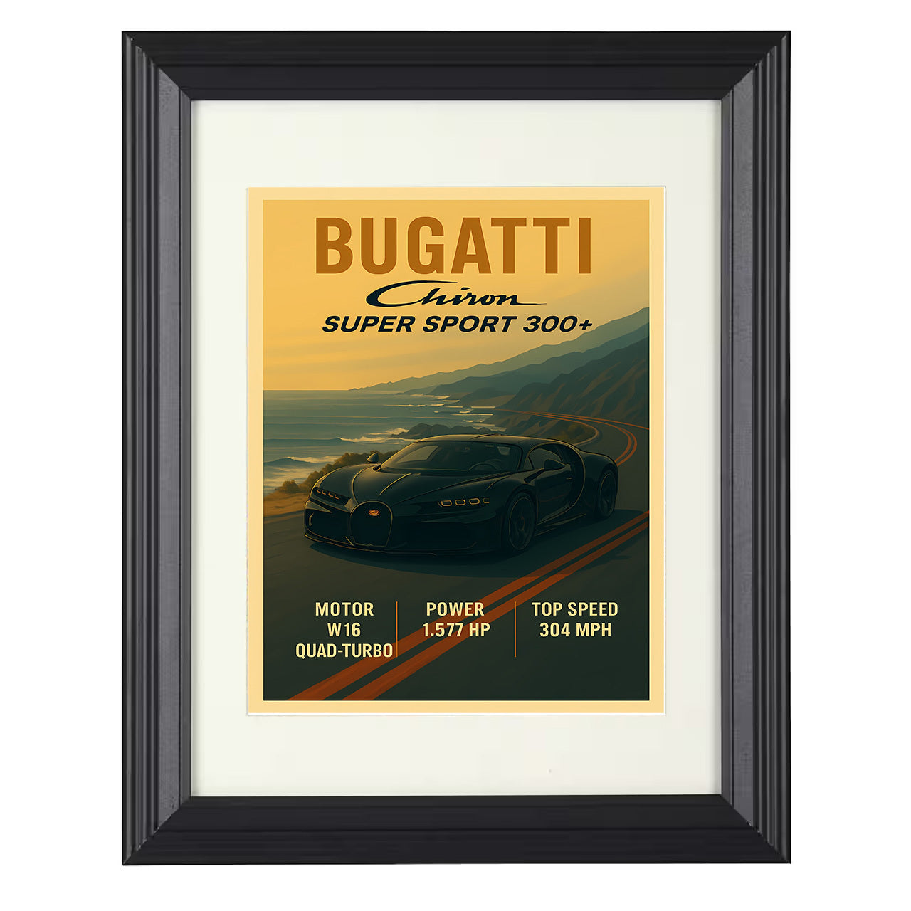 Bugatti Chiron Super Sport 300+ - Record Breaking Hypercar 8x10 black framed car print