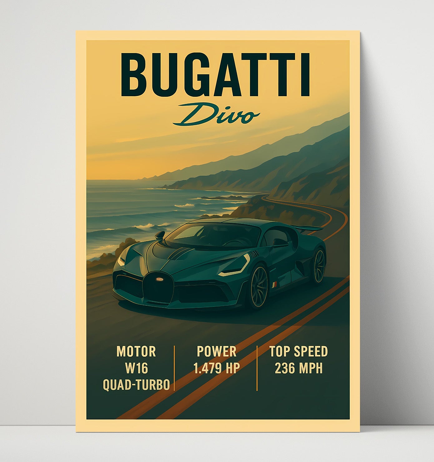 Bugatti Divo W16 Quad Turbo Hypercar Vintage 16x20 Unframed Print automotive wall art print – Automotive Wall Art decor