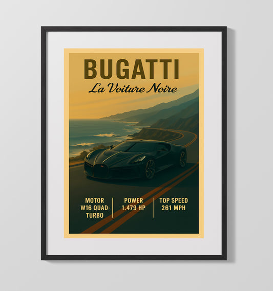 Bugatti La Voiture Noire Ultra Luxury One Off Vintage Wall Art 16x20 Gallery Framed Artwork wall art print – automotive decor
