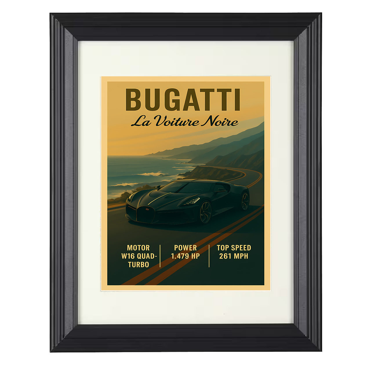 Bugatti La Voiture Noire - Ultra Luxury One-Off 8x10 black framed car print
