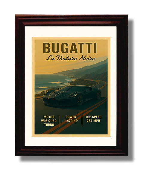 Bugatti La Voiture Noire Ultra Luxury One Off Vintage 8x10 Beveled Frame automotive wall art print – Automotive Wall Art decor