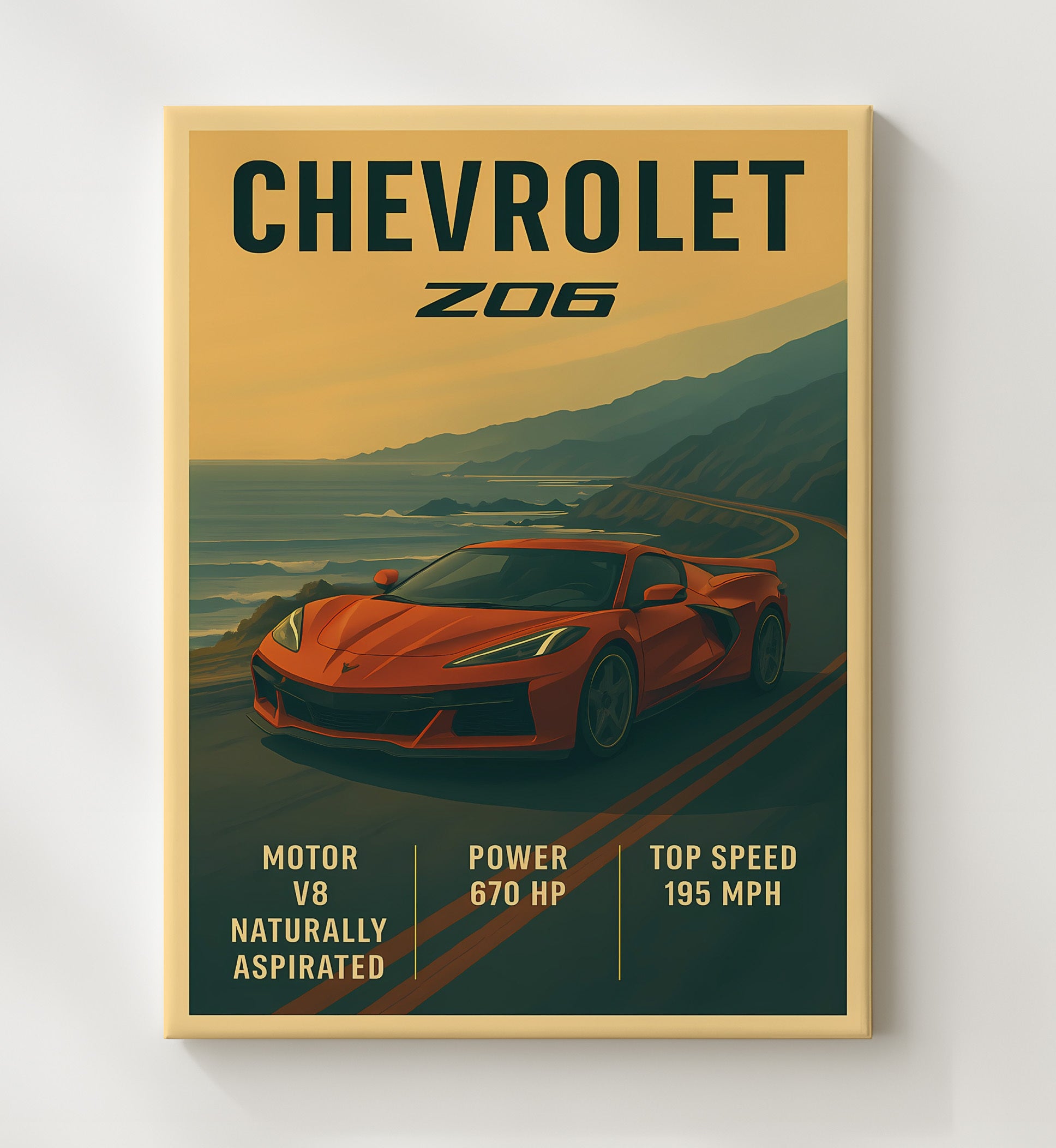 Chevrolet Corvette Z06 Mid-Engine V8 16x20 Gallery Frame vintage automotive wall art