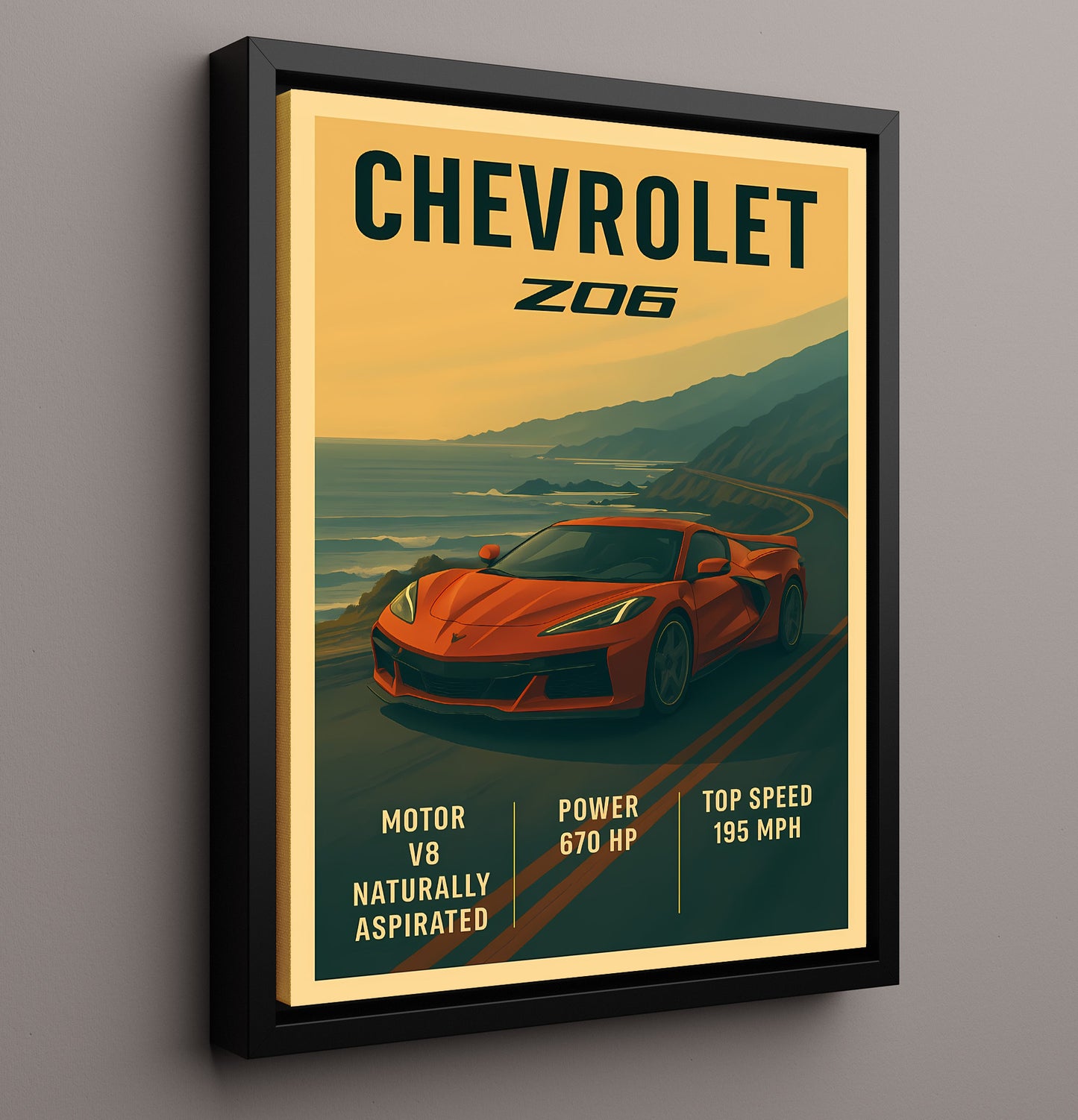 Chevrolet Corvette Z06 Mid-Engine V8 20x24 Canvas vintage automotive wall art