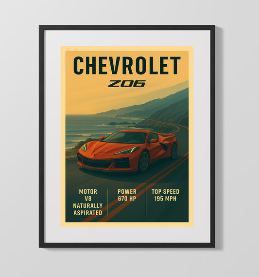 Chevrolet Corvette Z06 Mid Engine V8 Vintage Wall Art 16x20 Gallery Framed Artwork wall art print – automotive decor