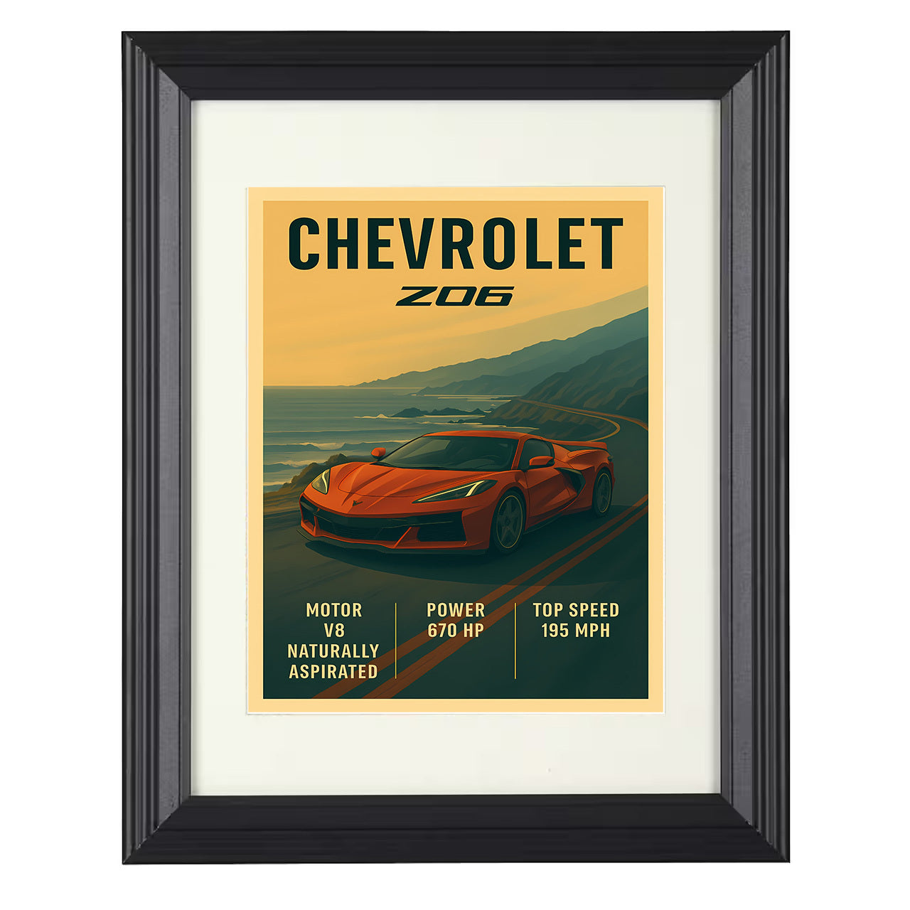 Chevrolet Corvette Z06 - Mid Engine V8 8x10 black framed car print