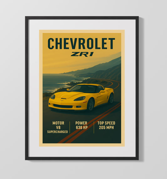 Chevrolet Corvette ZR1 Supercharged C6 Vintage Wall Art 16x20 Gallery Framed Artwork wall art print – automotive decor