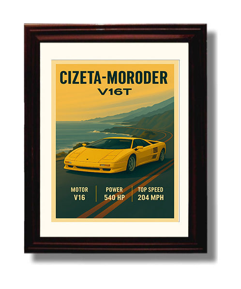 Cizeta Moroder V16T Rare V16 Exotic Vintage 8x10 Beveled Frame automotive wall art print – Automotive Wall Art decor