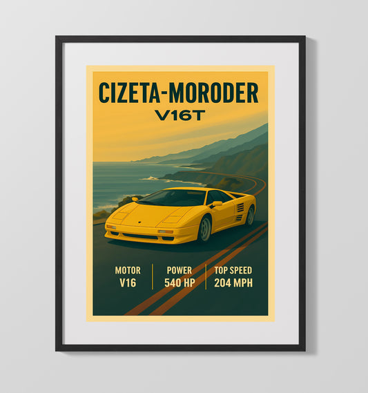 Cizeta Moroder V16T Rare V16 Exotic Vintage Wall Art 16x20 Gallery Framed Artwork wall art print – automotive decor