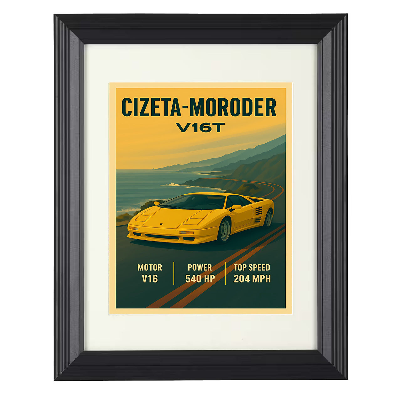 Cizeta Moroder V16T - Rare V16 Exotic 8x10 black framed car print