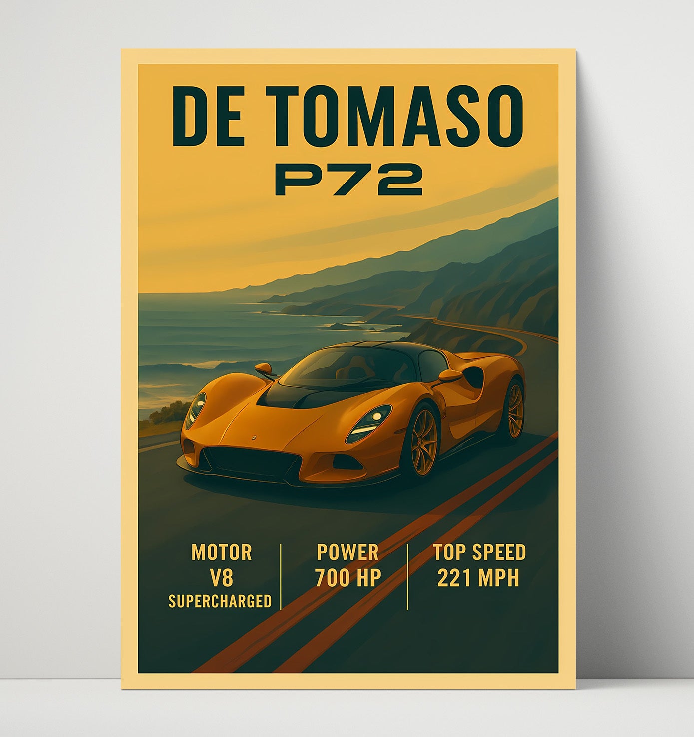De Tomaso P72 Retro Modern Exotic Vintage 16x20 Unframed Print automotive wall art print – Automotive Wall Art decor