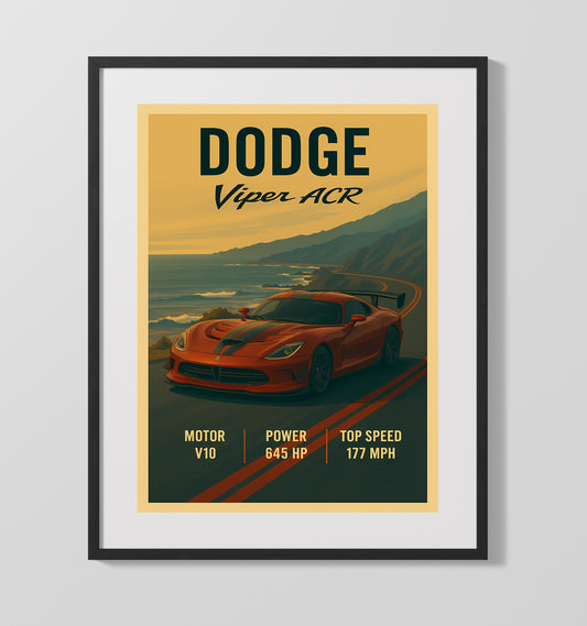 Dodge Viper ACR Track Aero V10 Vintage Wall Art 16x20 Gallery Framed Artwork wall art print – automotive decor