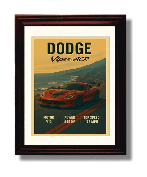Dodge Viper ACR Track Aero V10 Vintage 8x10 Beveled Frame automotive wall art print – Automotive Wall Art decor