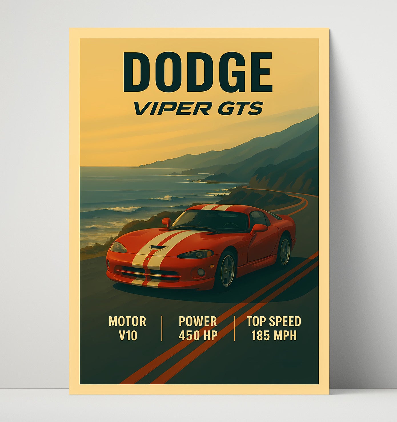Dodge Viper GTS White Stripe Coupe Vintage 16x20 Unframed Print automotive wall art print – Automotive Wall Art decor
