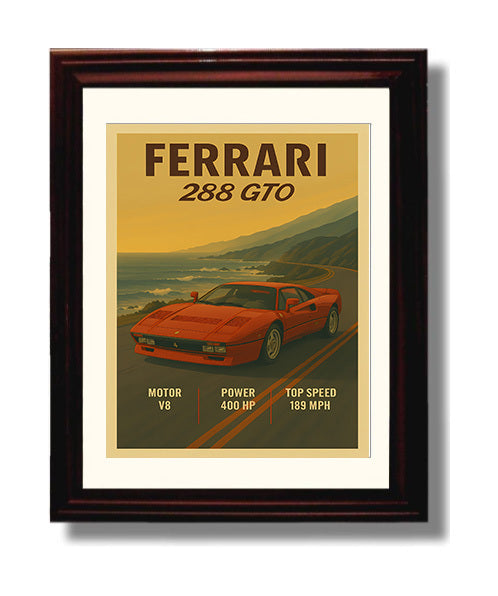 Ferrari 288 GTO Twin Turbo Homologation Coupe Vintage 8x10 Beveled Frame automotive wall art print – Automotive Wall Art decor