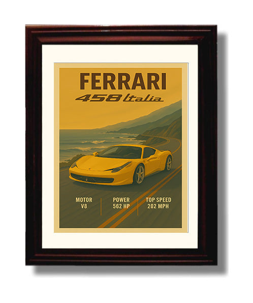 Ferrari 458 Italia Sculpted Side Intake Bodylines Vintage 8x10 Beveled Frame automotive wall art print – Automotive Wall Art decor