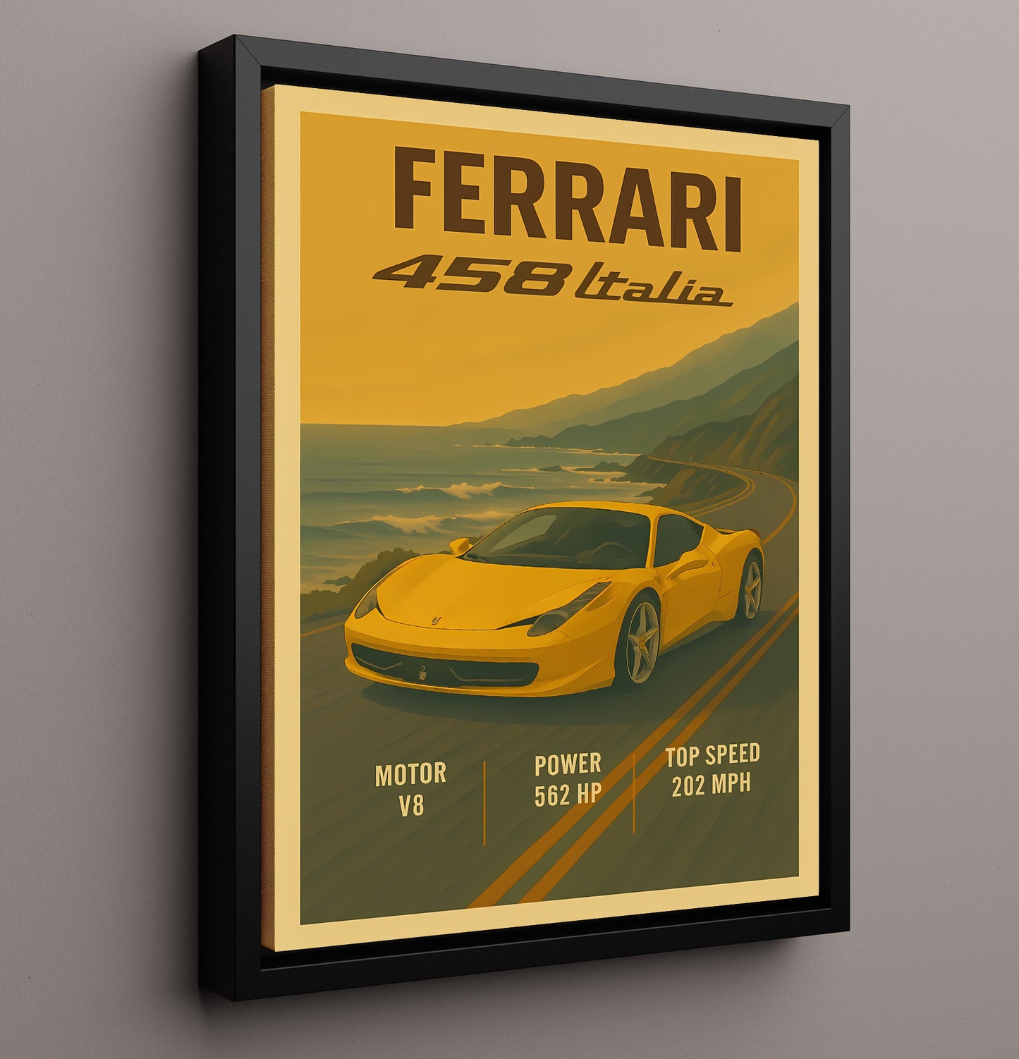 Ferrari 458 Italia Sculpted Side Intake Bodylines Vintage 16x20 Framed Canvas automotive wall art print – Automotive Wall Art decor