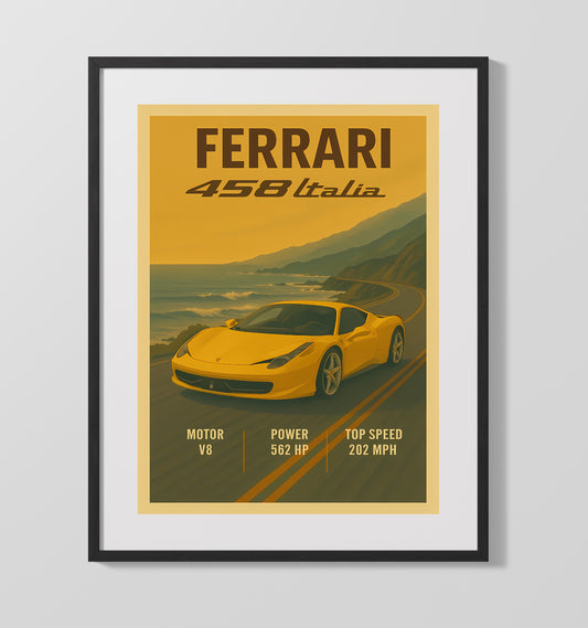 Ferrari 458 Italia Sculpted Side Intake Bodylines Vintage Wall Art 16x20 Gallery Framed Artwork wall art print – automotive decor